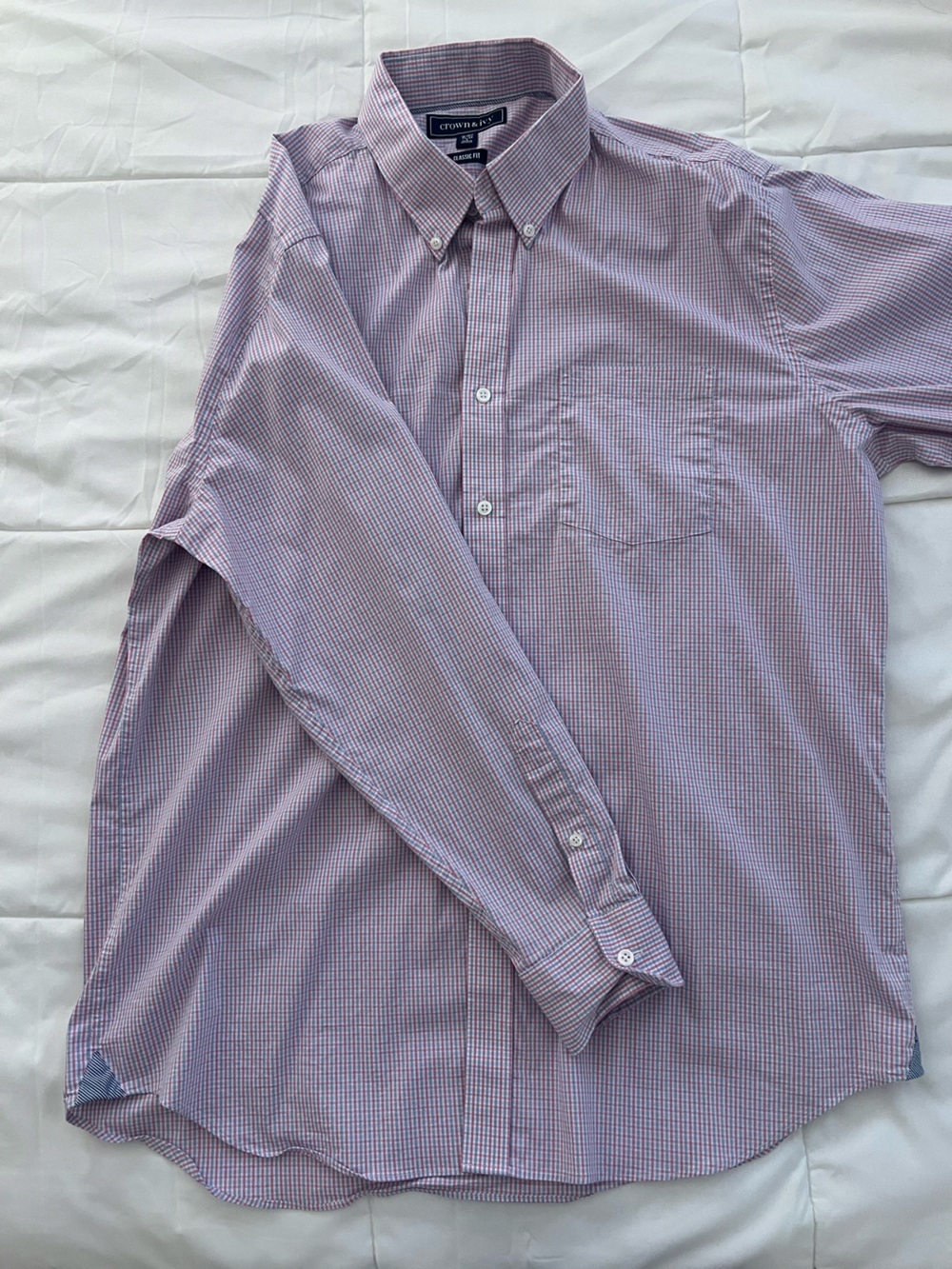 crown & ivy Men's Lavender and Pink Micro-Check Button-Down Shirt